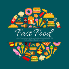 Fast food restaurant dishes round badge design