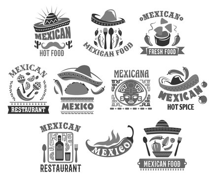 Mexican cuisine vector icons for restaurant