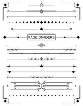 Set of Retro Decorative Page Dividers and Design Elements.