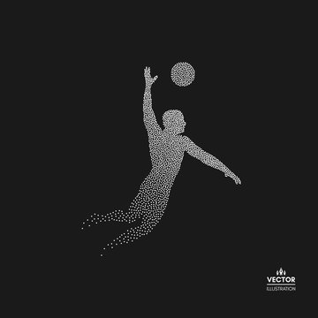 Volleyball athlete in action. Dotted silhouette of person. Vector illustration.