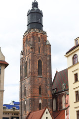 Fototapeta na wymiar 14th century gothic St. Elisabeth Church, tower, Market Square, Wroclaw, Poland.