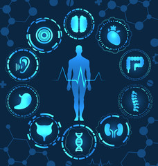Medical Health Care, Human Organs, Virtual Body Hi Tech Diagnostic Panel