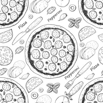 Seamless pattern with pizza
