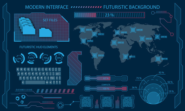Futuristic Interface Hud Design, Infographic Elements,Tech and Science, Files System, Visualization Dashboard