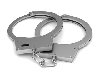 Obraz premium Handcuffs on white background. Isolated 3D illustration