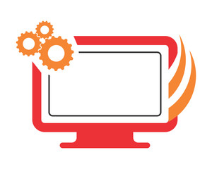 monitor screen gear computer laptop technology gadget network image vector icon logo symbol
