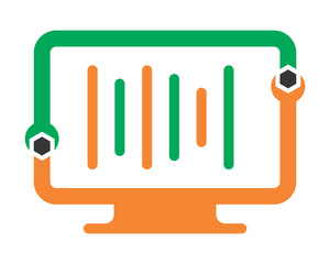 monitor screen wrench computer laptop technology gadget network image vector icon logo symbol