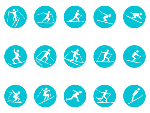 winter sport round button icons set