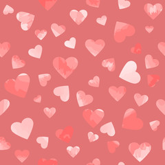 watercolor hearts. vector seamless pattern. pink valentines background