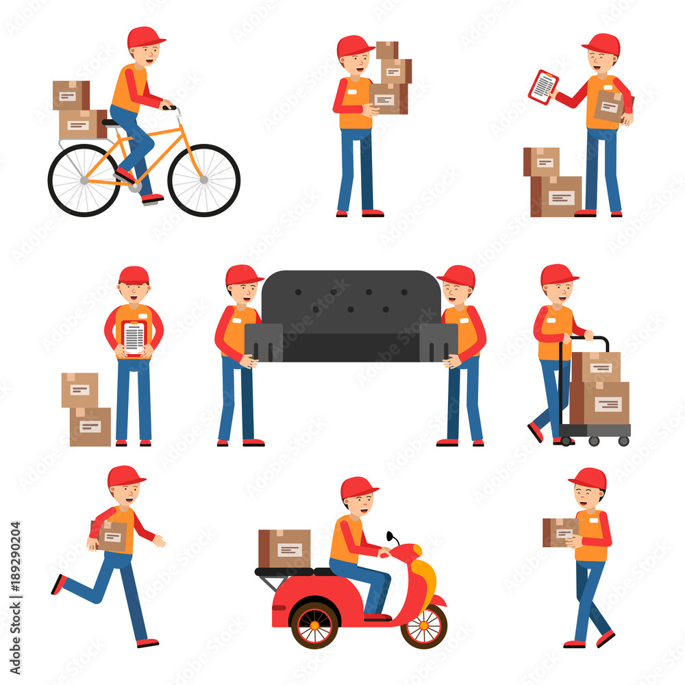 Poster workers of delivery. different characters set. service man