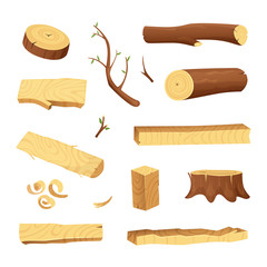 Planks from trees and different wood elements for production industry