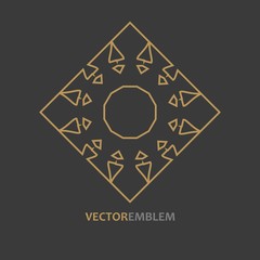 Mosaic arabic ornament. Vector outline rhomb emblem. Retro ornamental design.