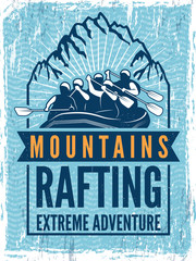 Poster for extreme sport club. Monochrome illustration of rafting. Canoe or kayak on sea - obrazy, fototapety, plakaty