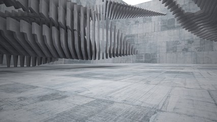 Abstract white and concrete interior  with window. 3D illustration and rendering.