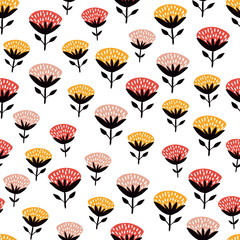 Meadow flowers on the white background. Vector decorative seamless pattern. Abstract summer fabric design.