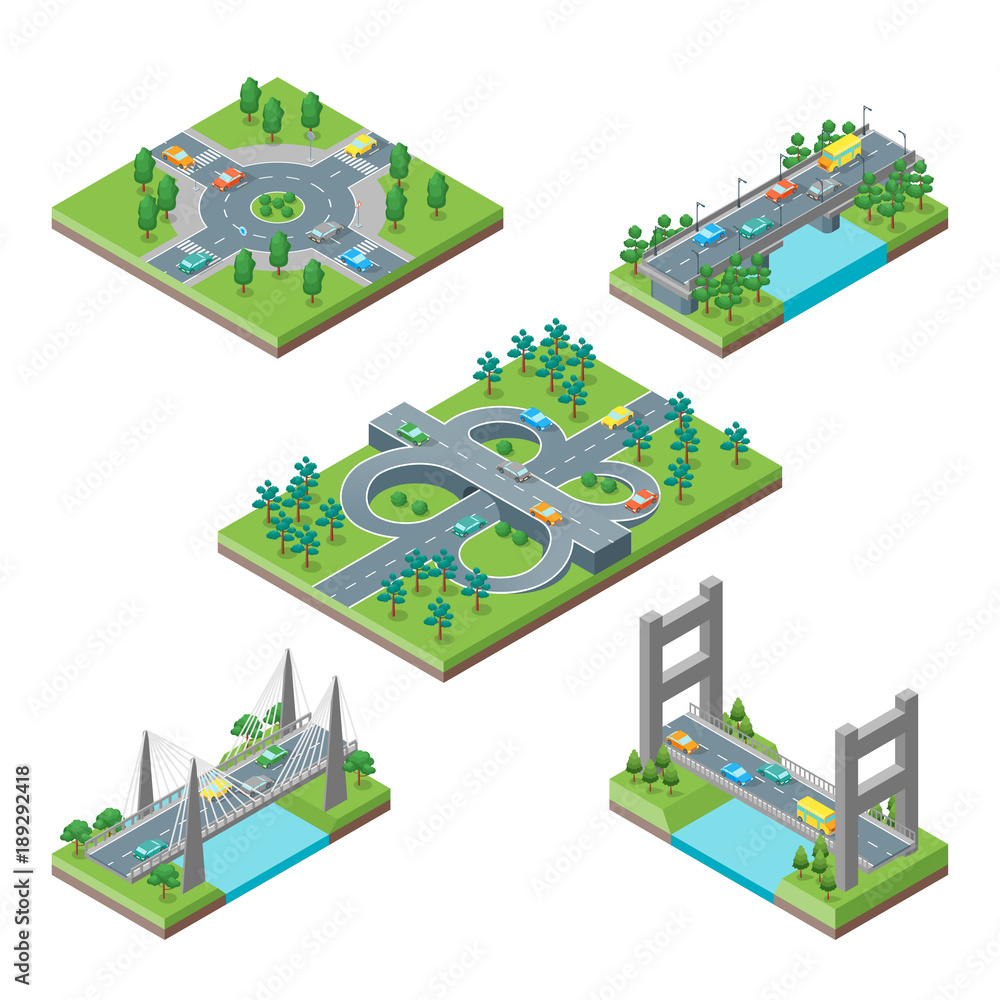 Canvas Prints Bridges and Roads Icons Set Isometric View. Vector