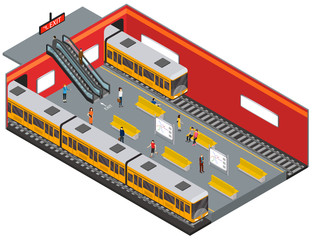 Depicting Subway Station Isometric View. Vector