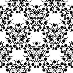 Black floral seamless design on white background