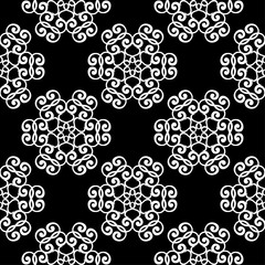 White floral seamless pattern on black background