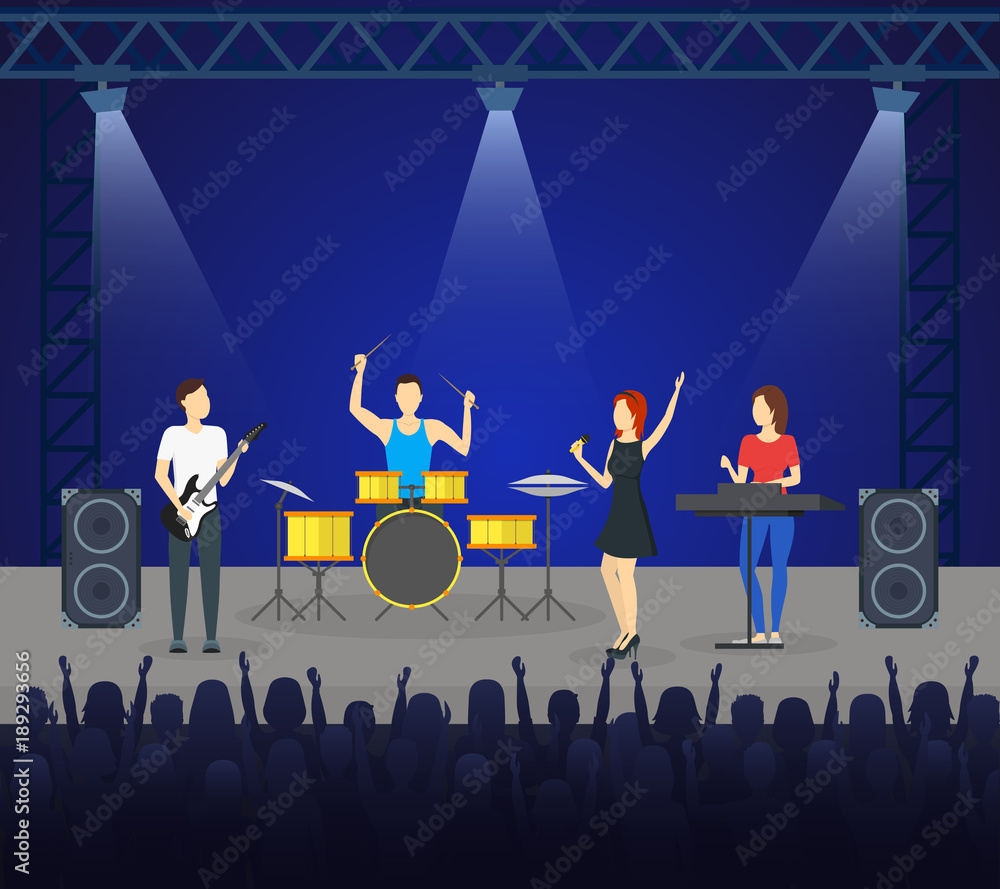 Canvas Prints Cartoon Music Band on Stage Card Poster. Vector