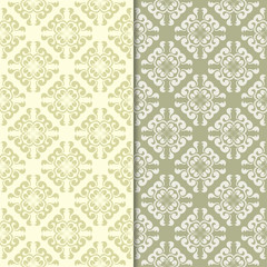 Olive green floral backgrounds. Set of seamless patterns