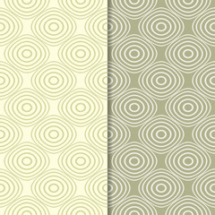 Olive green geometric ornaments. Set of seamless patterns