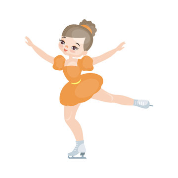 The image of the dancing girl of the figure skater in a beautiful dress. The vector illustration isolated on a white background.