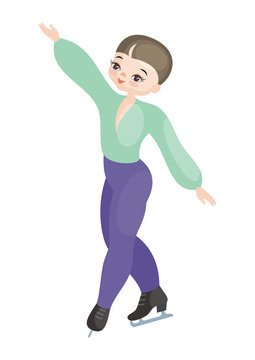 The image of the dancing boy of the figure skater in a beautiful costume. The vector illustration isolated on a white background.