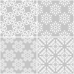 Floral patterns. Set of gray and white seamless backgrounds