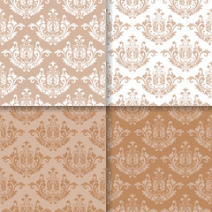 Wallpaper set of brown beige seamless patterns with floral ornaments