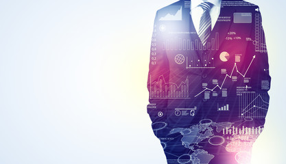 Man standing with graphs on the background