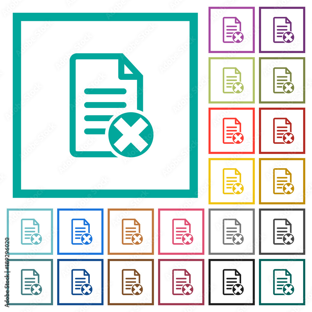 Poster cancel document flat color icons with quadrant frames