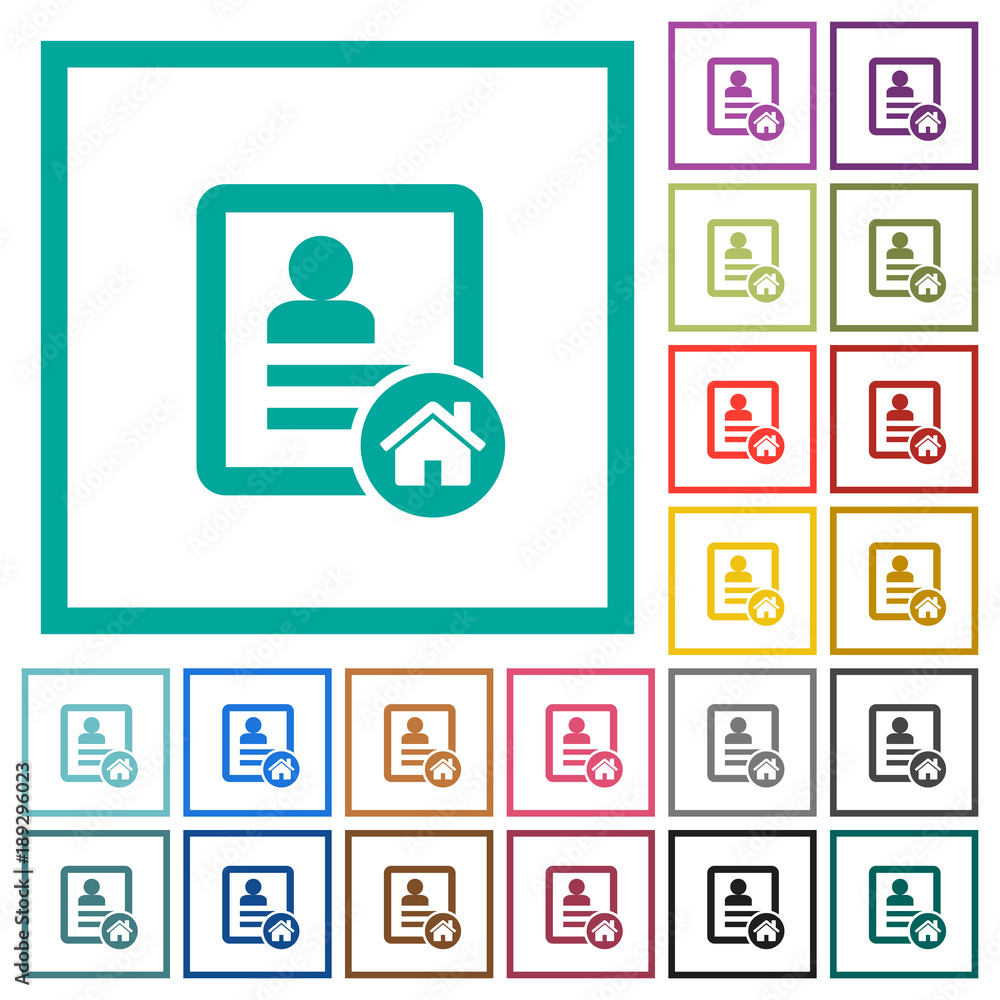 Poster contact address flat color icons with quadrant frames