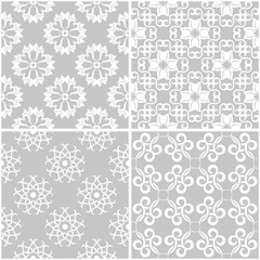 Floral patterns. Set of gray and white seamless backgrounds