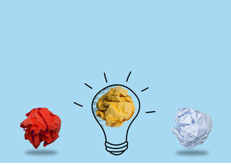 Ideas with yellow crumpled paper ball ( lightbulb ).Creative business concept.