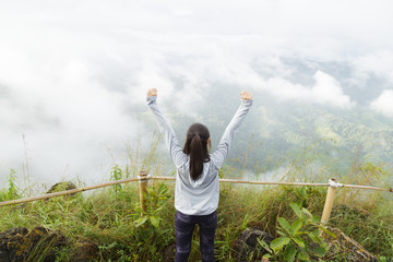 Girl relax on mountain