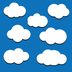 White flat clouds on the blue sky background.seamless pattern. Flat design.
