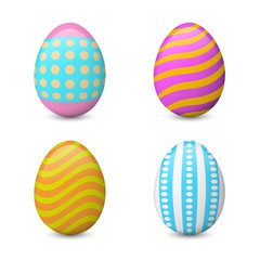 Painted and decorated Easter eggs isolated on the white background. Realistic vector set.