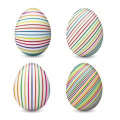 Collection of Easter eggs. Realistic vector set. Painted and decorated eggs isolated on the white background.