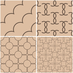 Geometric patterns. Set of beige and brown seamless backgrounds. Vector illustration