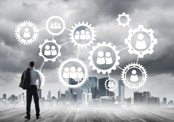 Social connection concept drawn on screen as symbol for teamwork and cooperation