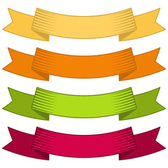 Obraz premium Set of four multicolor ribbons and banners for web design. Great design element isolated on white background. Vector illustration. 