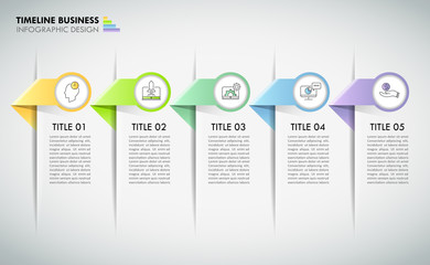 Timeline business concept infographic template 5 steps, can be used for workflow layout, diagram, number options, timeline or milestones project.