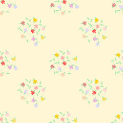 Seamless pattern vector of beautiful tiny flower bouquet. Lovely and sweet flower bouquet on yellow pastel background.
