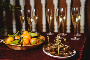 Chef s specialty presented in restaurant on served table