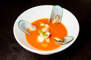 Chef s specialty presented in restaurant on served table