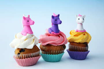 Unicorn cupcakes for a party, birthday or baby shower. bakery dessert concept