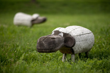Wood sheep sculpture