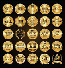 Retro labels and badges golden vector collection