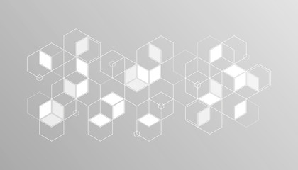 Geometrical abstraction, geometric hexagonal elements on a gray background